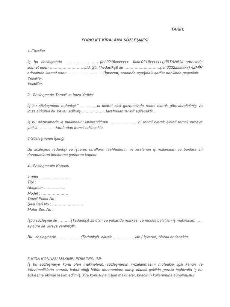 forkliftkiralamasozlesmesi PDF