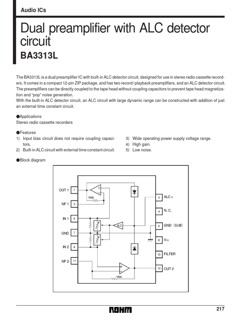 BA3313L Dual preamplifier with ALC detector circuit PDF