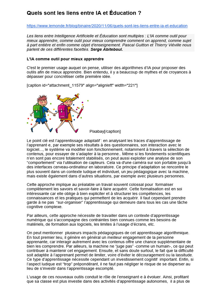 IA et Éducation : Interactions et Enjeux | PDF | Intelligence ...