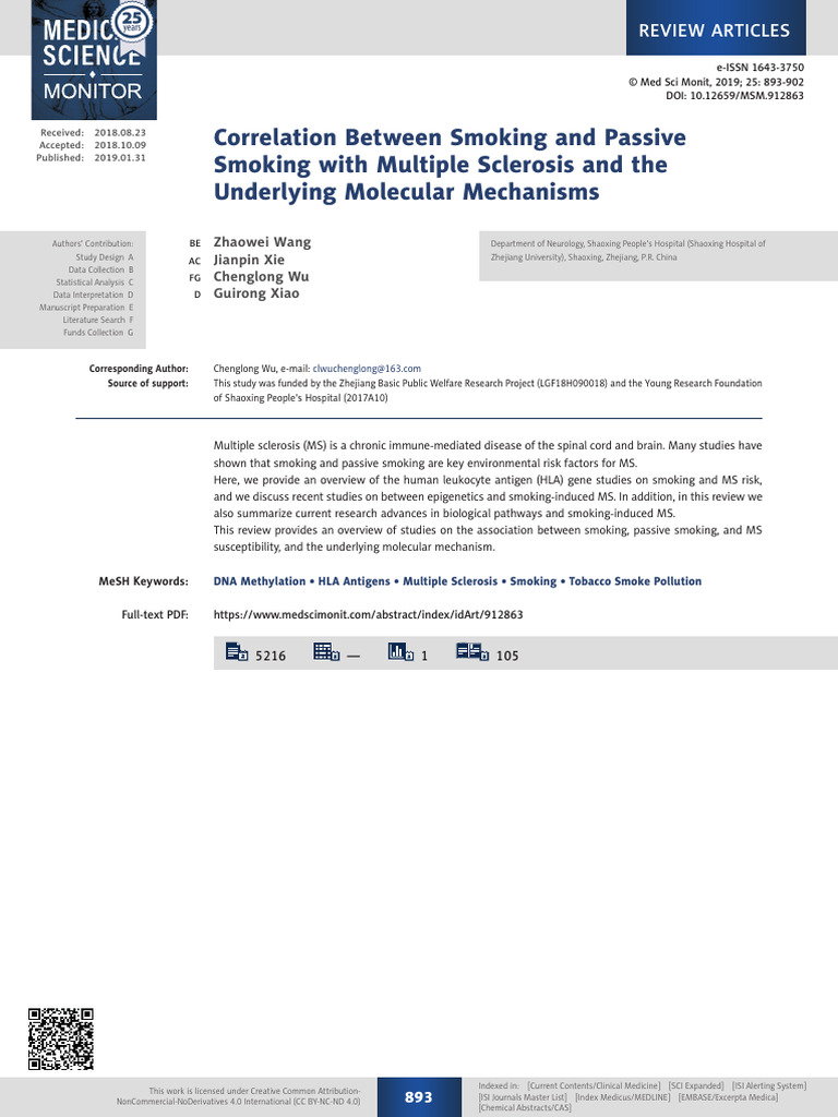Correlation Between Smoking and Passive Smoking With Multiple Sclerosis
