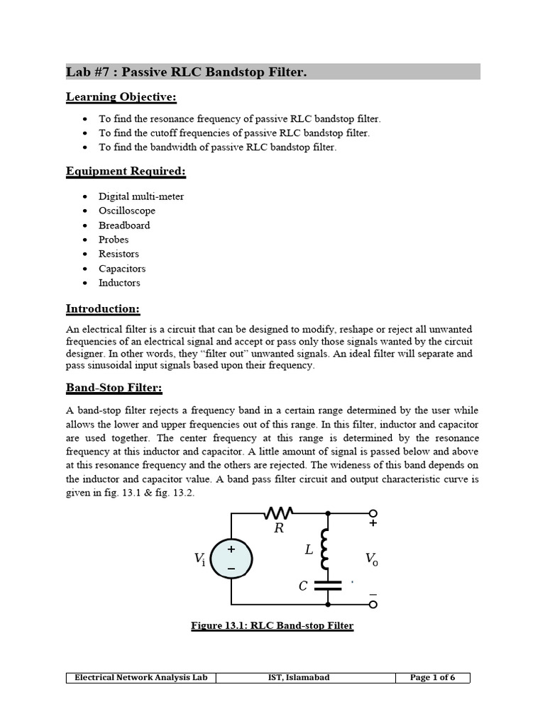 Passive RLC Bandstop Filter Analysis | PDF | Science & Mathematics