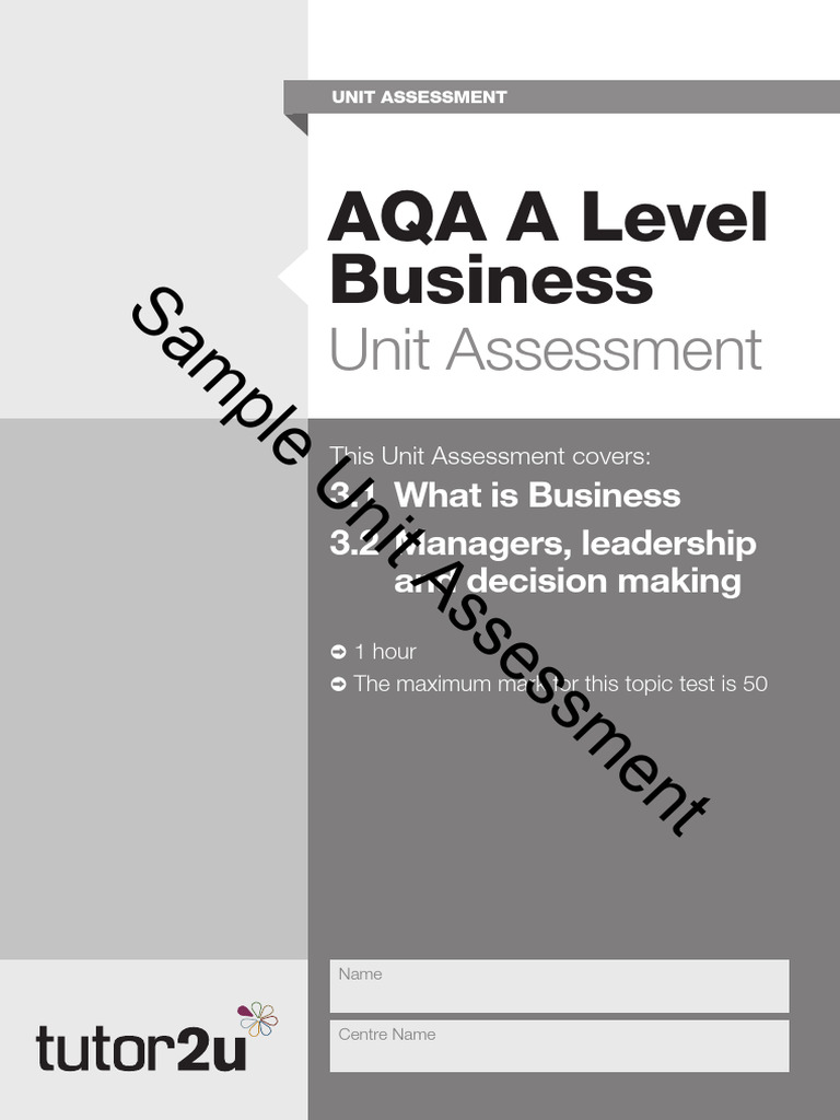 AQA Business Unit Assessment Units 3.1 3.2 Sample | PDF