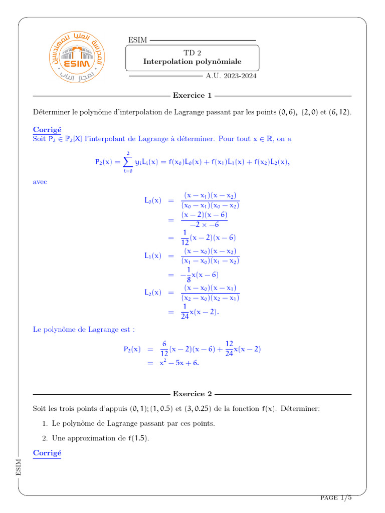 Interpolation polynomiale Lagrange et applications | PDF