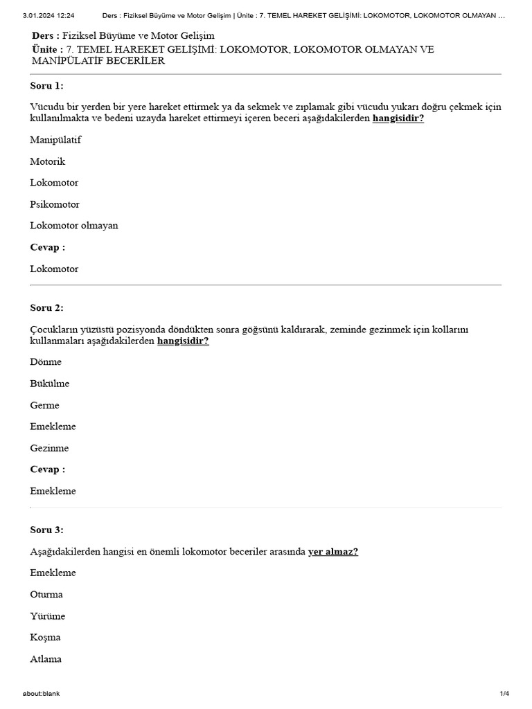 Ders Fiziksel Büyüme Ve Motor Gelişim ünite 7 Temel Hareket