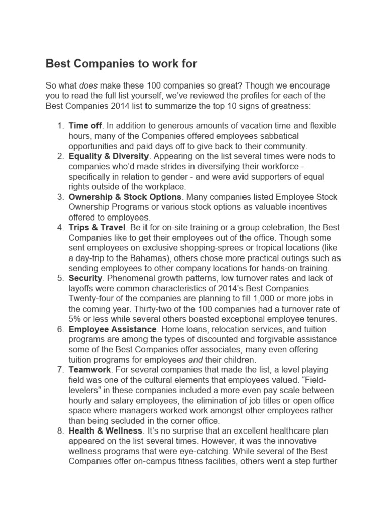 Best Companies To Work For | PDF | Business