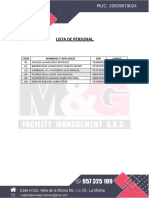 Lista de Personal M&G Facility Management Sac
