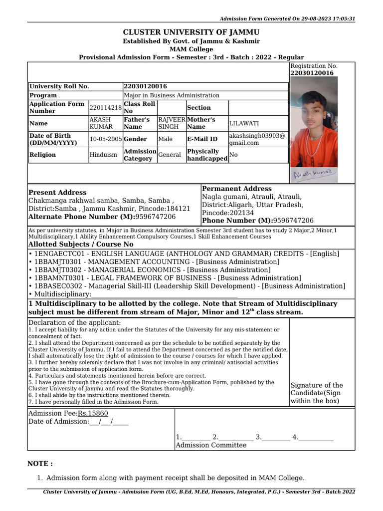 Admission Form 3 Batch 2022 | PDF | Government | Justice