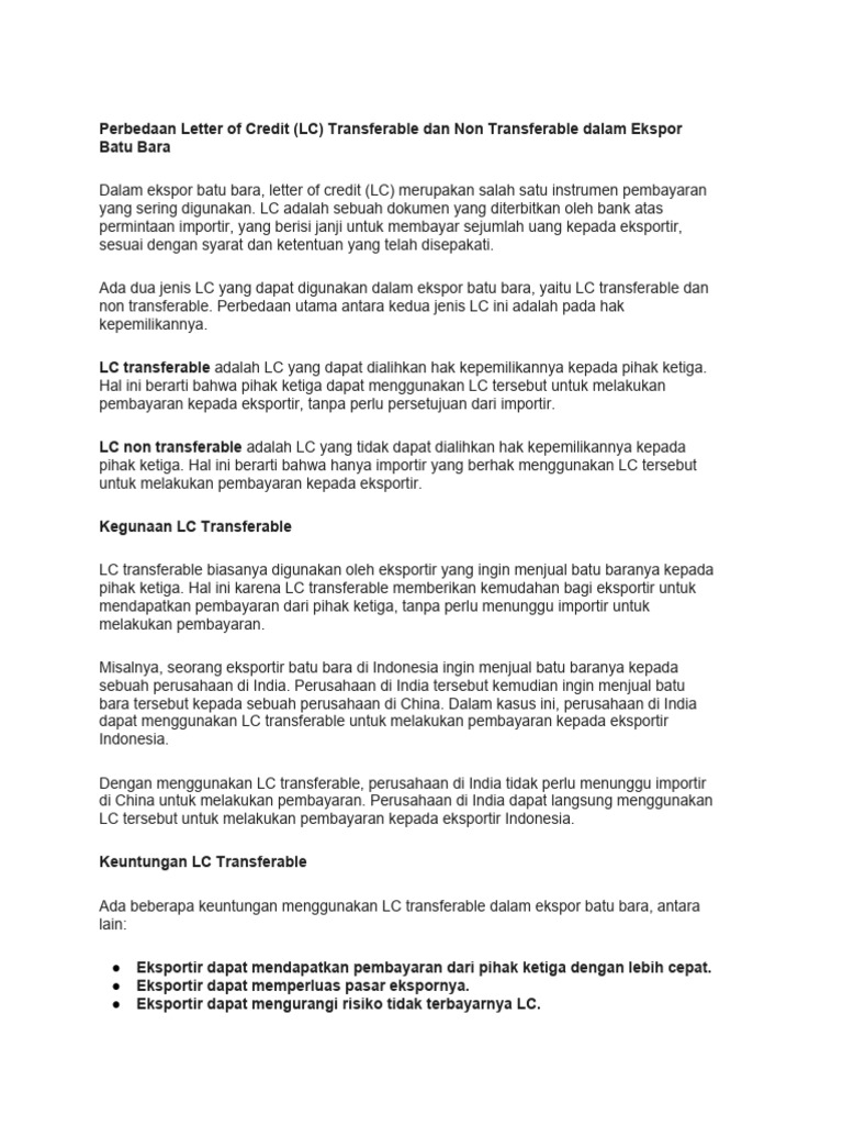 Perbedaan LC Transferable & Non | PDF