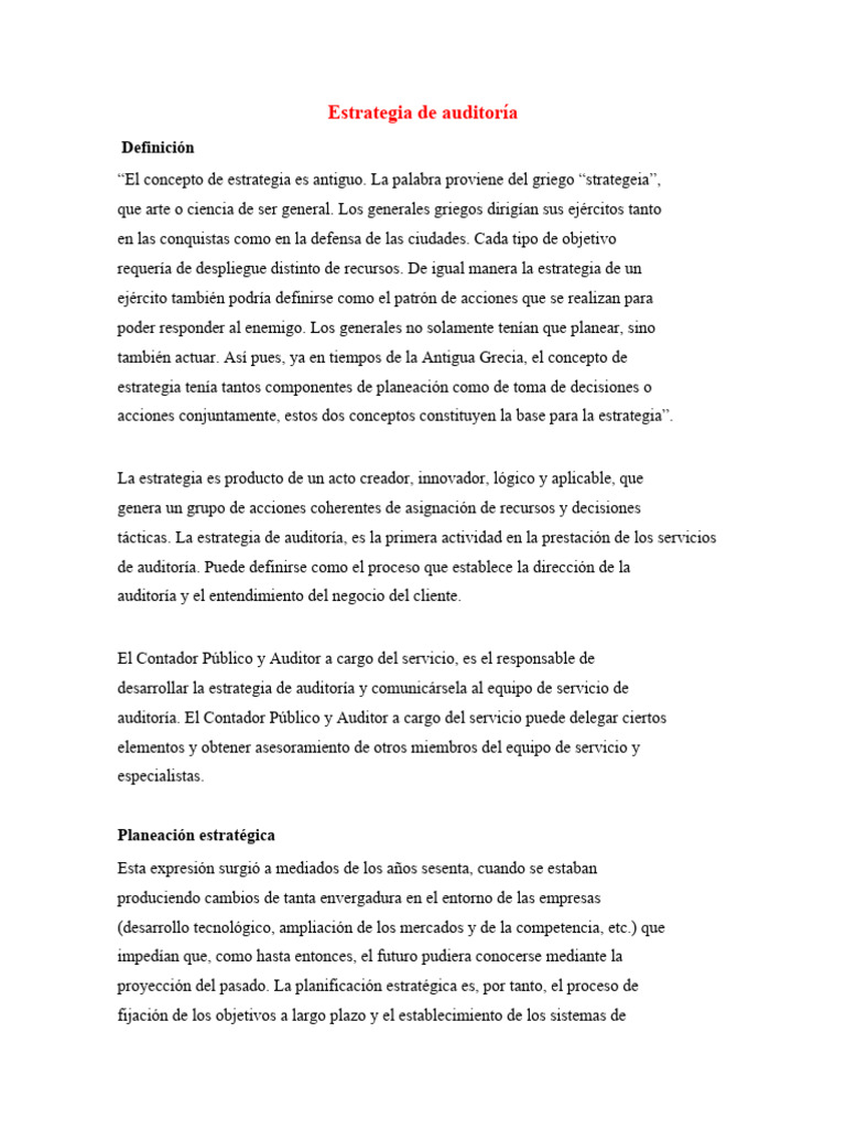 Estrategia y Planeación de Auditoría | PDF | Auditoría | Planificación