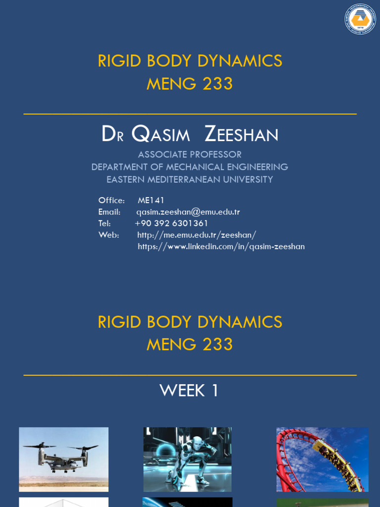 Meng233 - Rigid Body Dynamics - Week 1 - Introduction | PDF