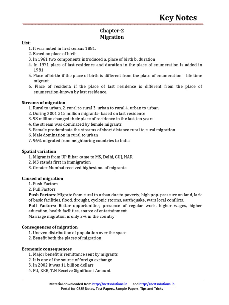 B2 12 Geography Key Notes CH 02 Migration PDF