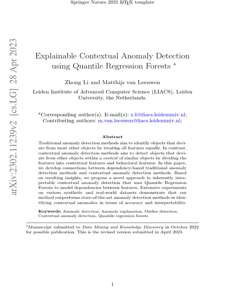 Explainable Contextual Anomaly Detection PDF Regression Analysis