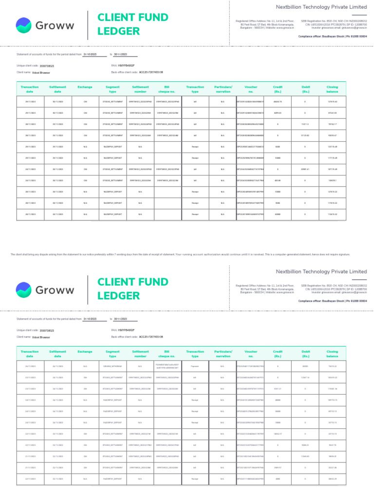 Groww Ledger (31 Oct, 2023 - 30 Nov, 2023) - Unlocked | PDF