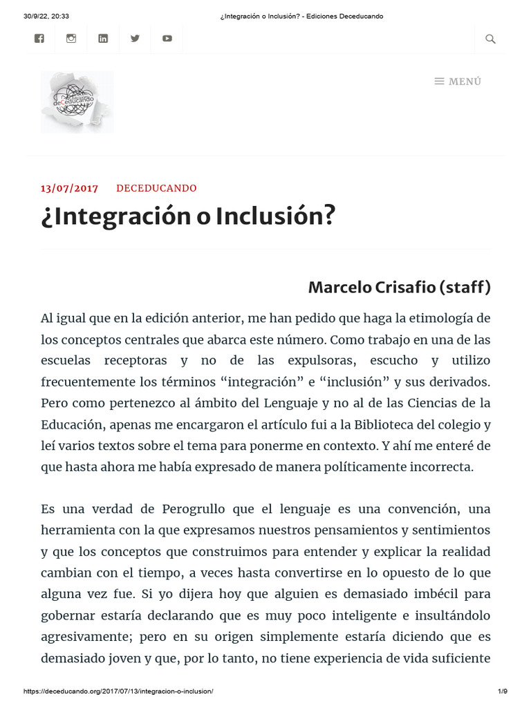 ¿Integración o Inclusión_ - Ediciones Deceducando | PDF | Inclusión ...