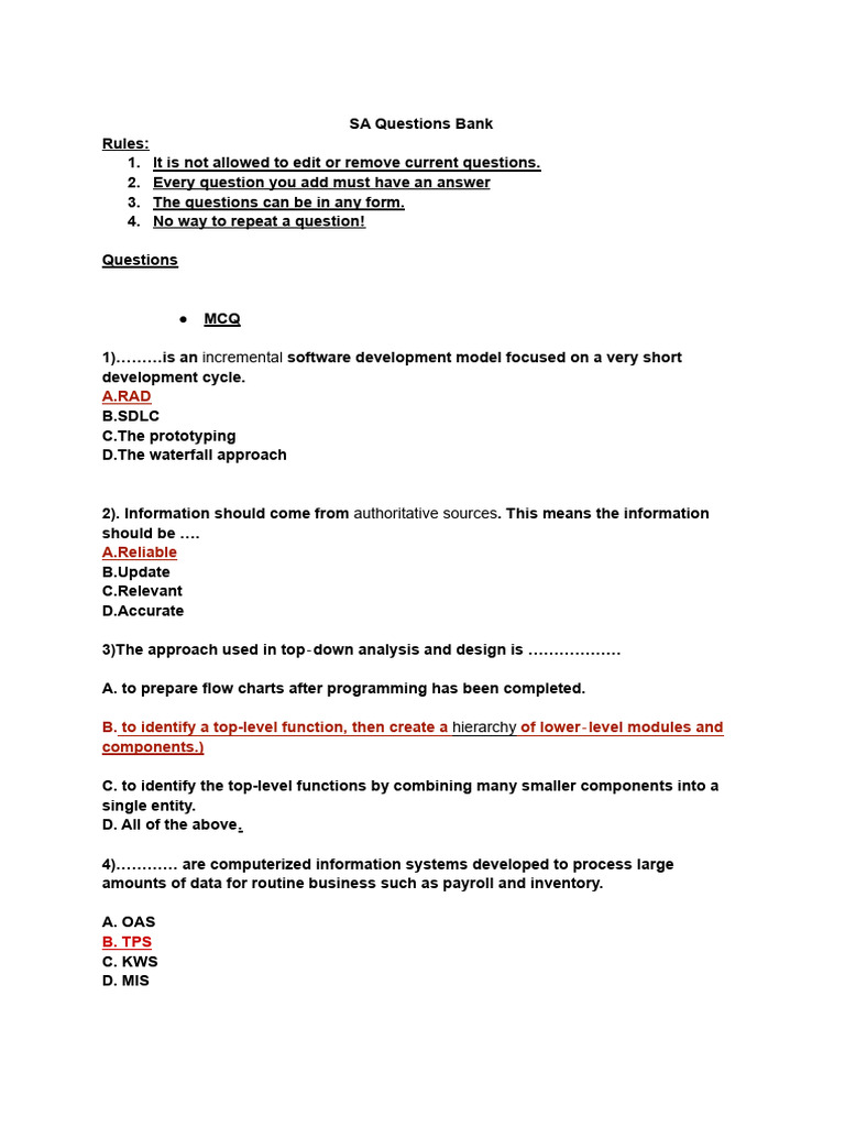 Software Development MCQ Questions Bank | PDF | Computers