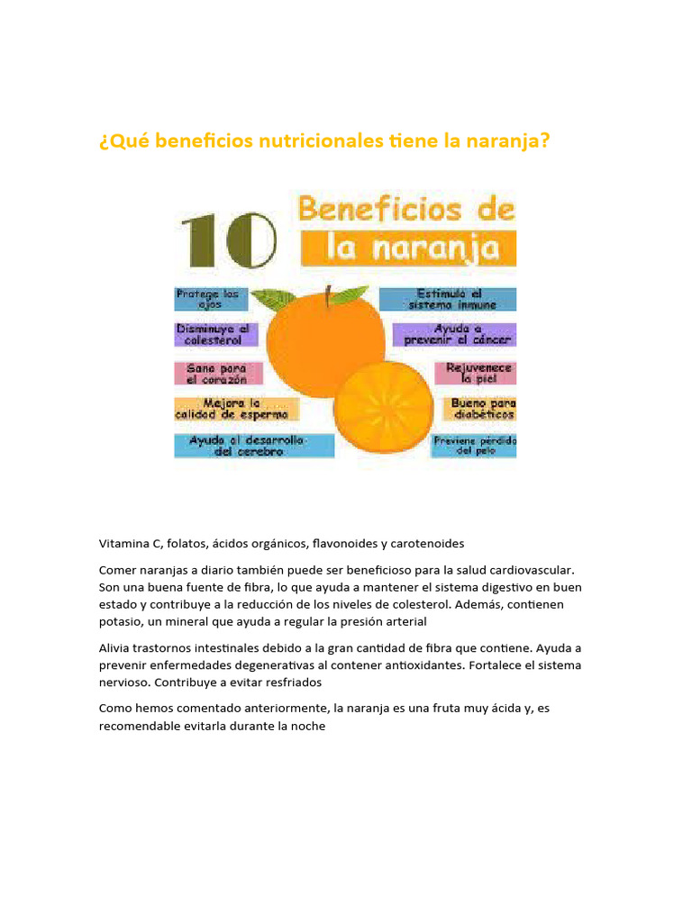 Qué Beneficios Nutricionales Tiene La Naranja Pdf