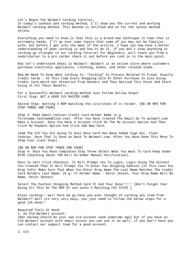 Walmart Carding Tutorial Pdf