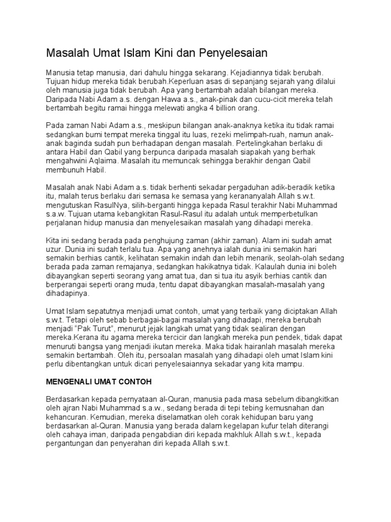 Masalah Umat Islam Kini Dan Penyelesaian Pdf