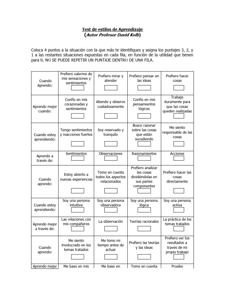 Test Estilos de Aprendizaje | PDF