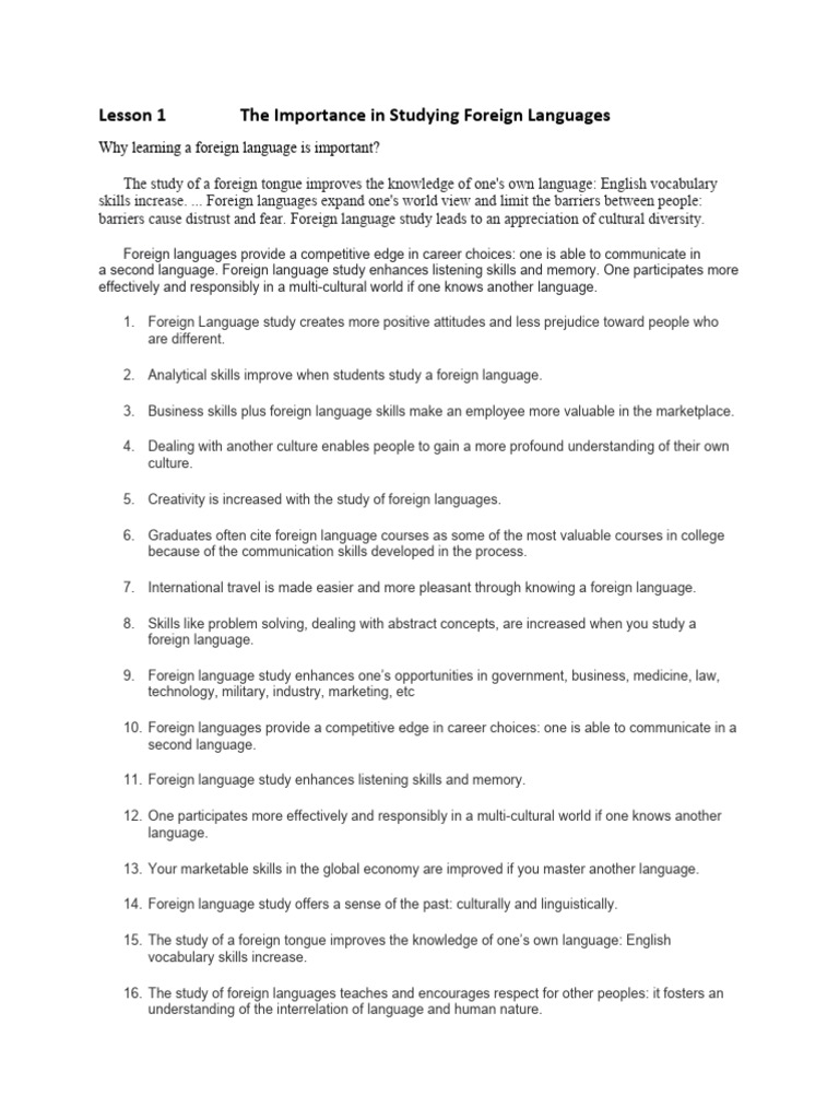 Benefits of Learning Foreign Languages | PDF | Career & Growth