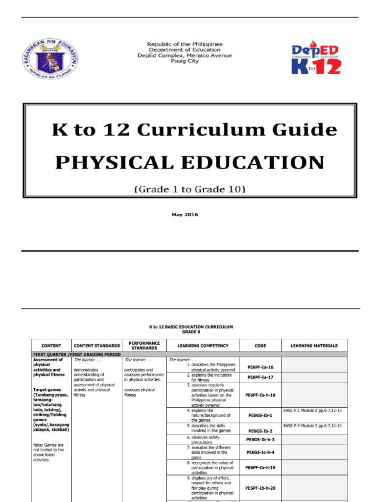 P E 6 Curriculum Guide 3 Pdf