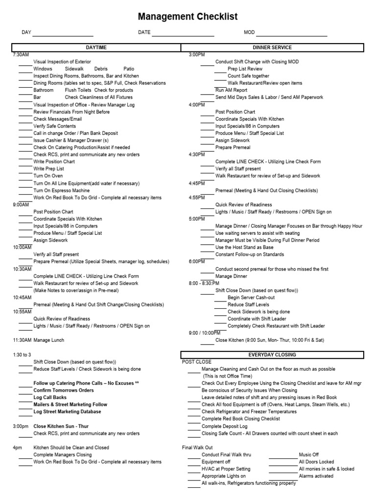 Management Checklist | PDF