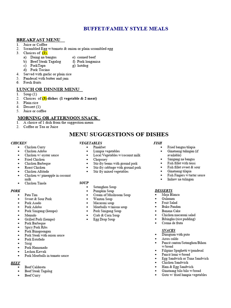 MENU CHOICES FOR GROUP - With Snack | PDF | Cooking | Food And Drink