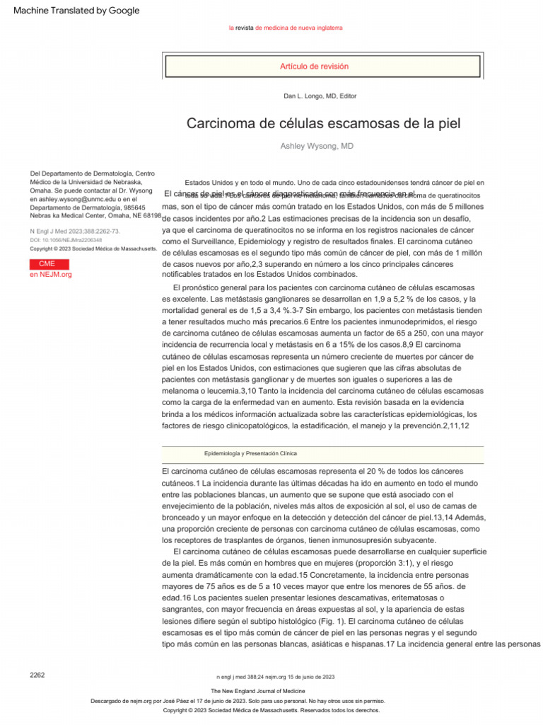 NEJM Carcinoma of The Skin | PDF