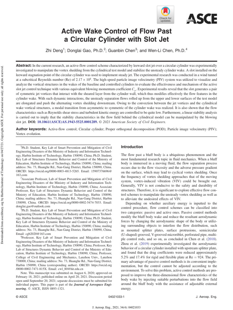 Active Wake Control of Flow Past A Circular Cylinder With Slot Jet | PDF