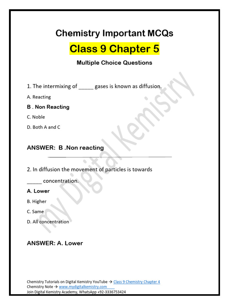 Chemistry Class 9 Chapter 5 Mcqs Pdf