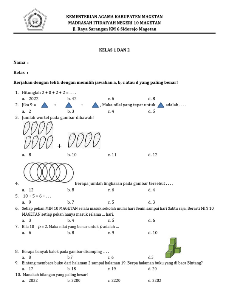 SOAL OLIMPIADE MATEMATIKA Kelas 1 Dan 2 | PDF