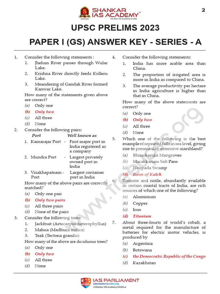GS Preliminary 2023 - QP & Key | PDF