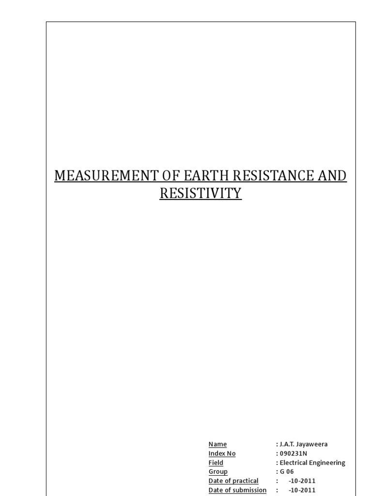 Measurement of Earth Resistence and Resistivity | PDF | Electrical ...