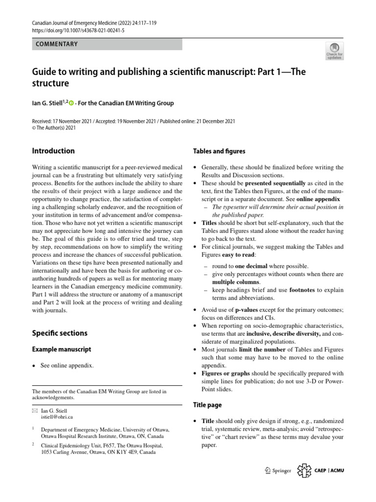 Guide To Writing and Publishing A Scientific Manuscript: Part 1-The ...