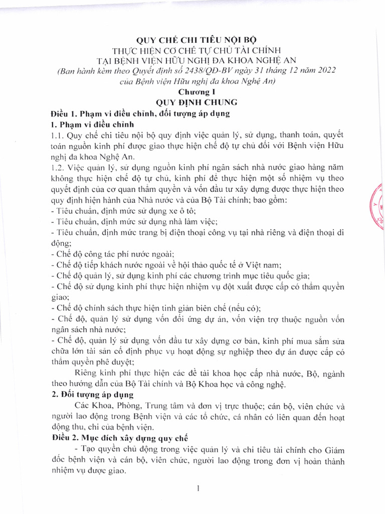 Quy Chế Chi Tiêu Nội Bộ Năm 2023 | PDF