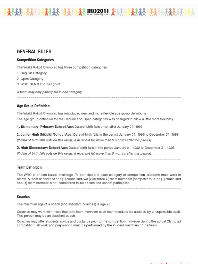 General Rules Competition Categories PDF Robot Robotics