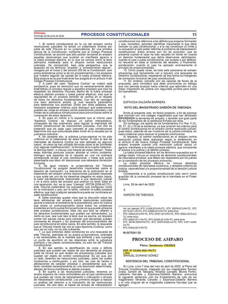 STC Nº 159/2022, Expediente Nº 03394-2021-PA/TC, Lima | PDF