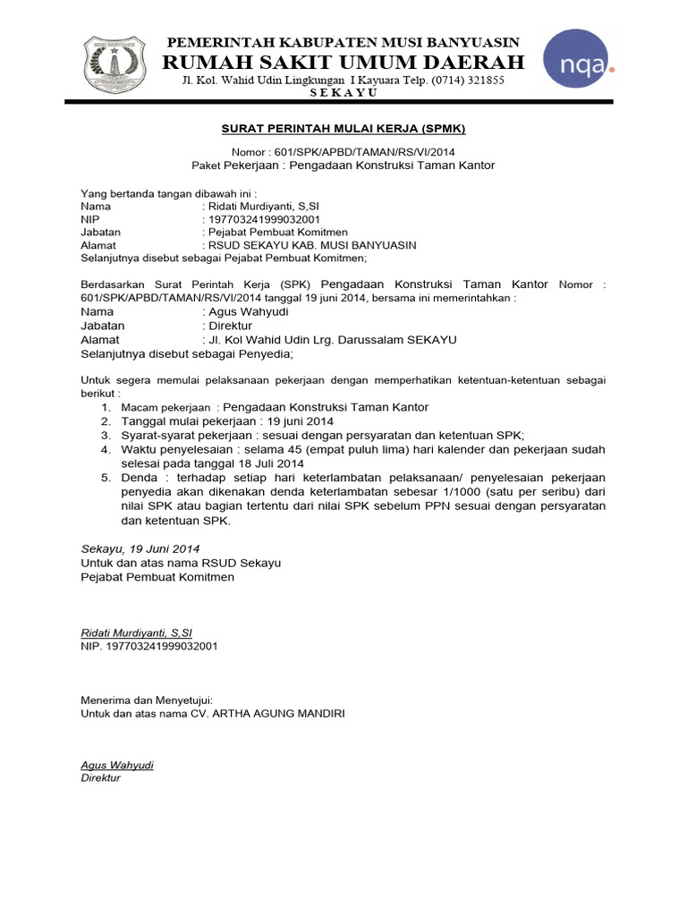 SPMK Pengadaan Konstruksi Taman Kantor | PDF