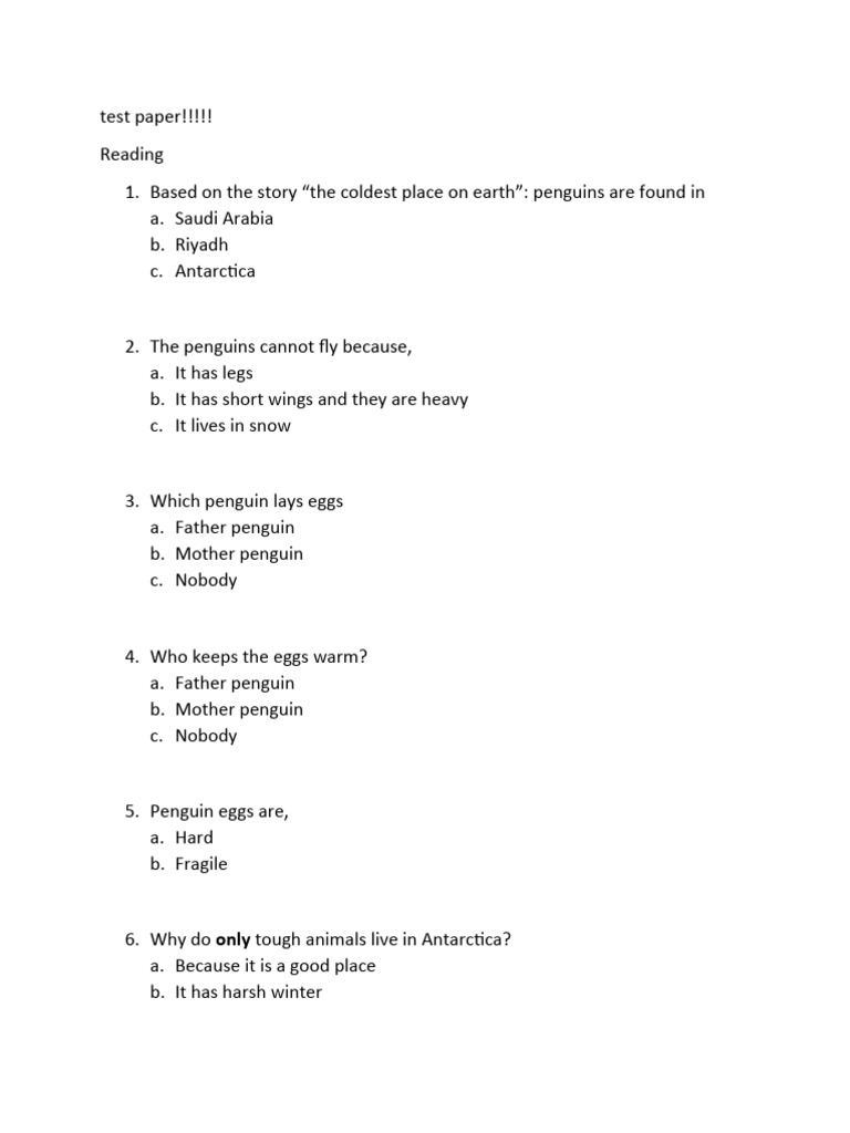 test paper grade 3 PDF