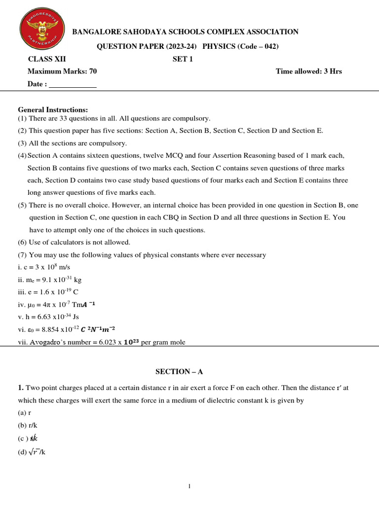 Physics Set A | PDF