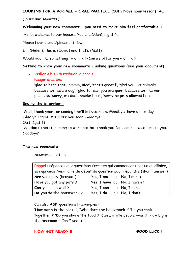 Roommate Interview Practice Guide | PDF