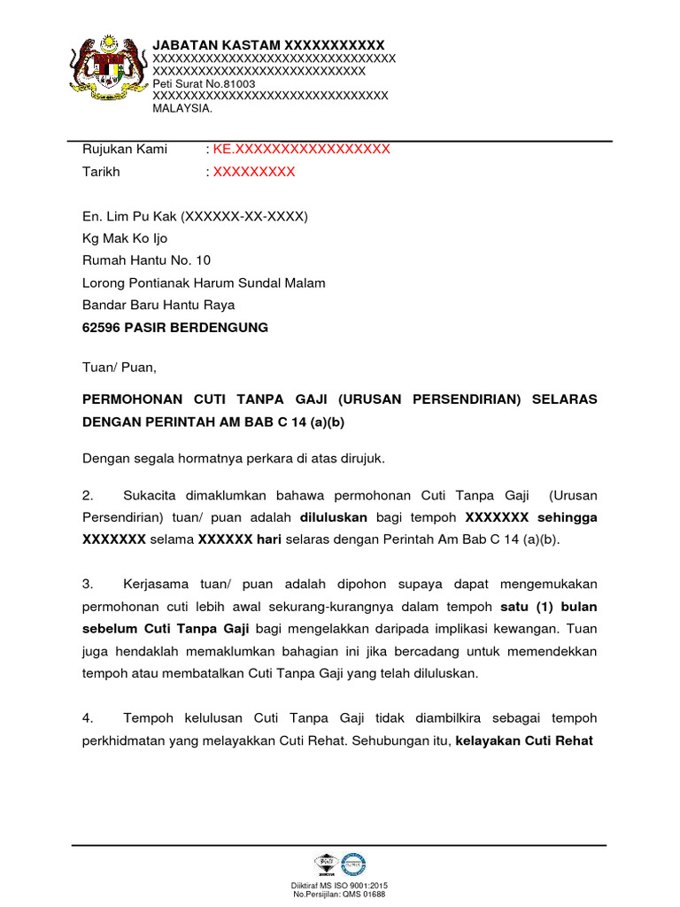 Permohonan Cuti Tanpa gaji | PDF