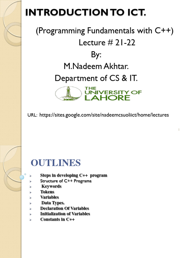 Lec21-22 Programming in C++ Variables & Data Types-1 | PDF