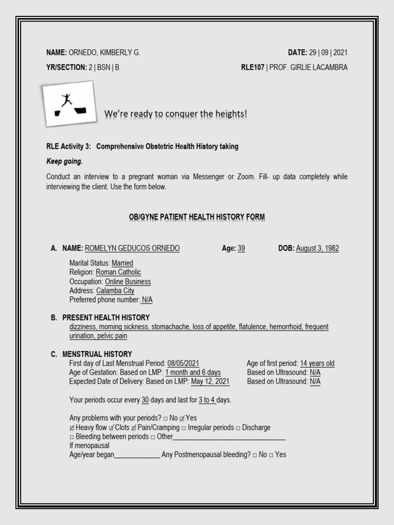 NCM107 - Comprehensive Obstetric Health History Taking | PDF ...