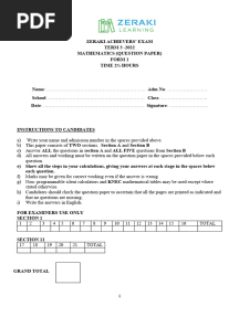 Mathematics - Mathematics Form 1-Zeraki Achievers 5.0 - Question Paper