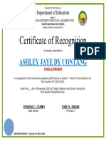 Certificate of Recognition: Ashley Jaye Dy Contang