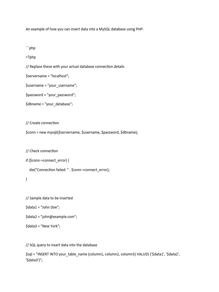 An Example of Code To Insert Data To Database Using PHP MYSQL | PDF