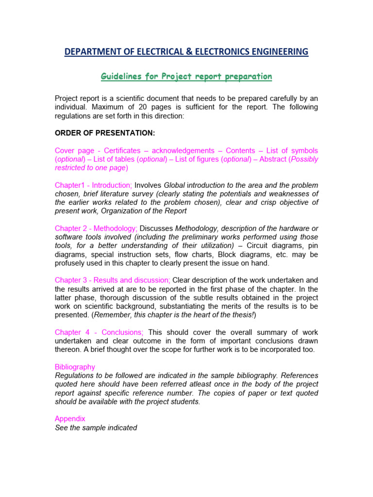 Project Report Guidelines for EEE | PDF
