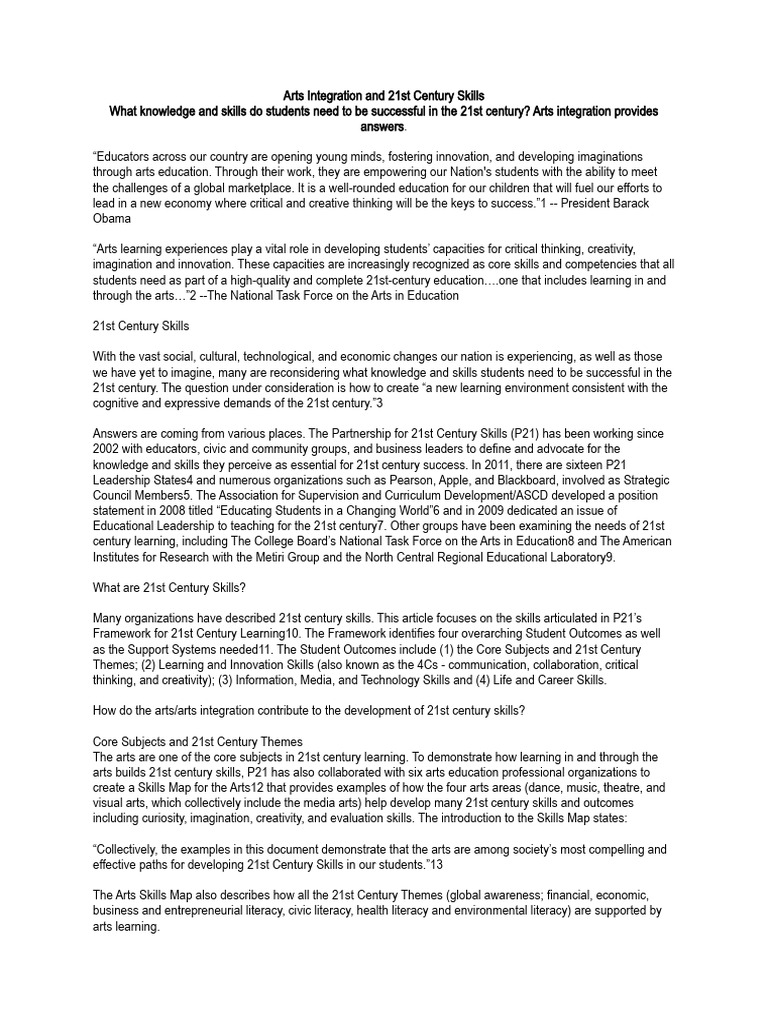 Arts integration and 21st century skills pdf creativity thought