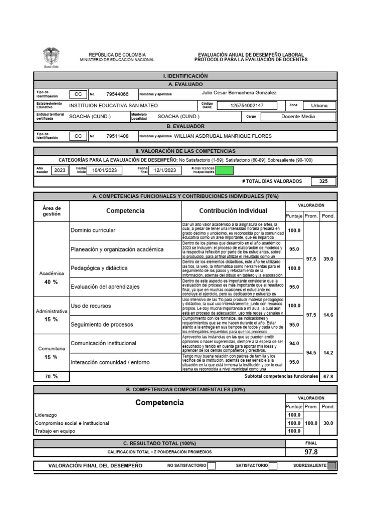 Evaluación de Desempeño Docente 2023 | PDF | Maestros | Evaluación